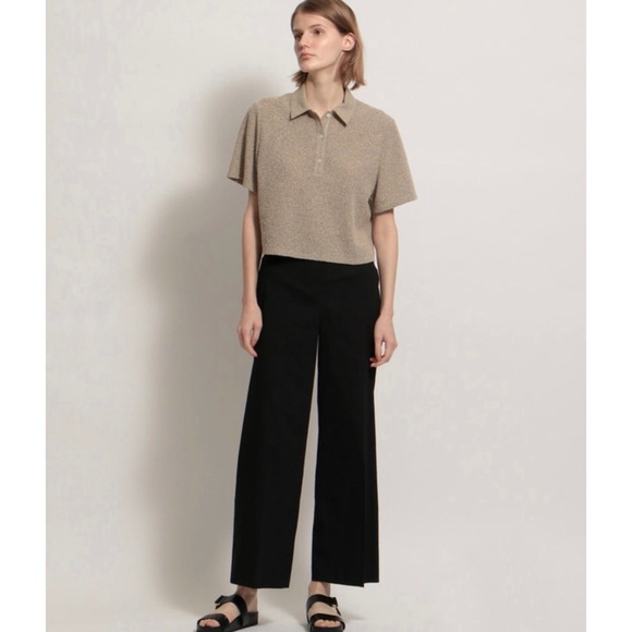 Theory Taupe Cropped Tweed Texture Polo - Picture 2 of 8
